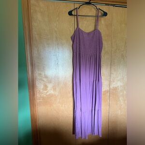 Rose pink smocked and tiered layered maxi dress